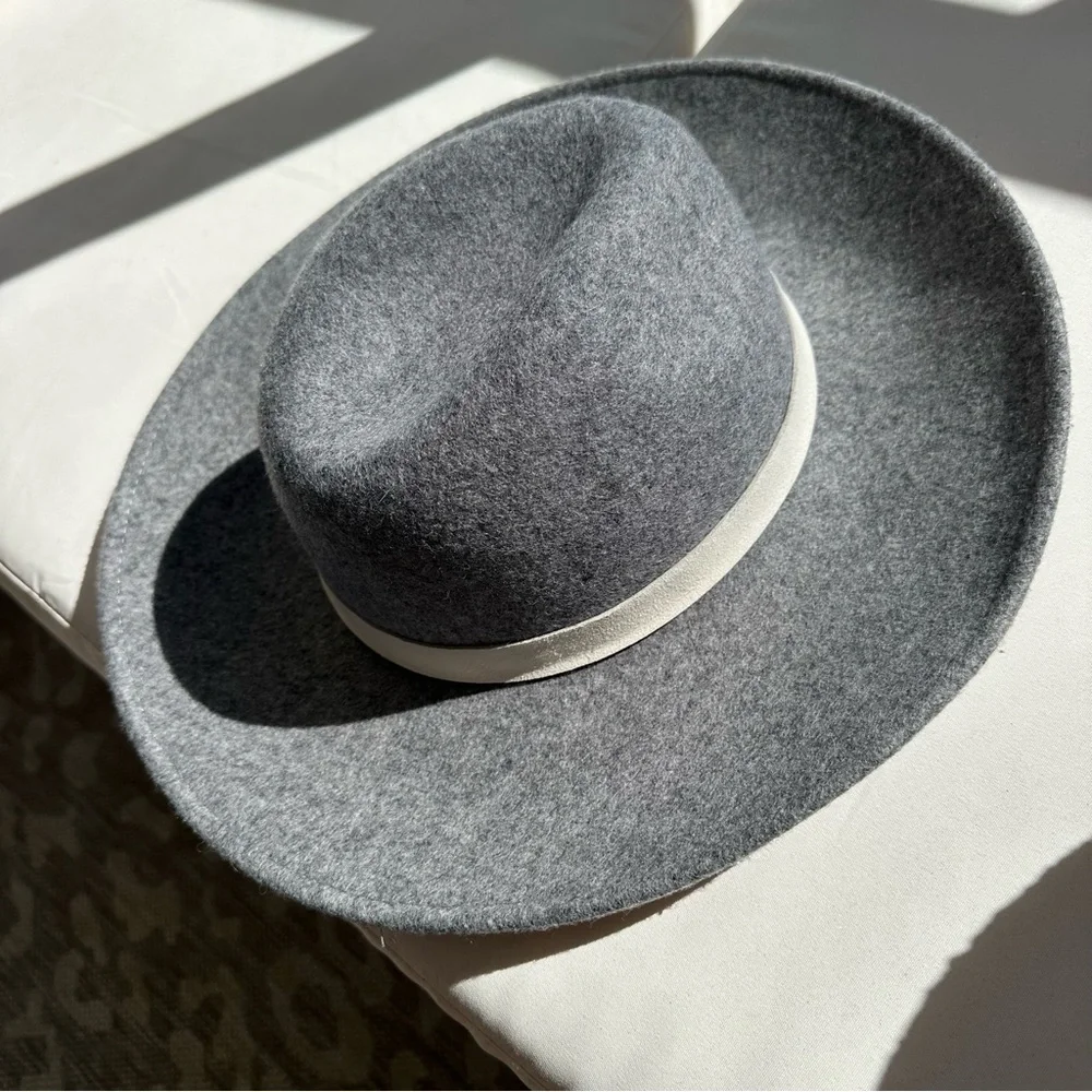 American Eagle Gray Wool Floral Embroidered Adjustable Fedora Hat